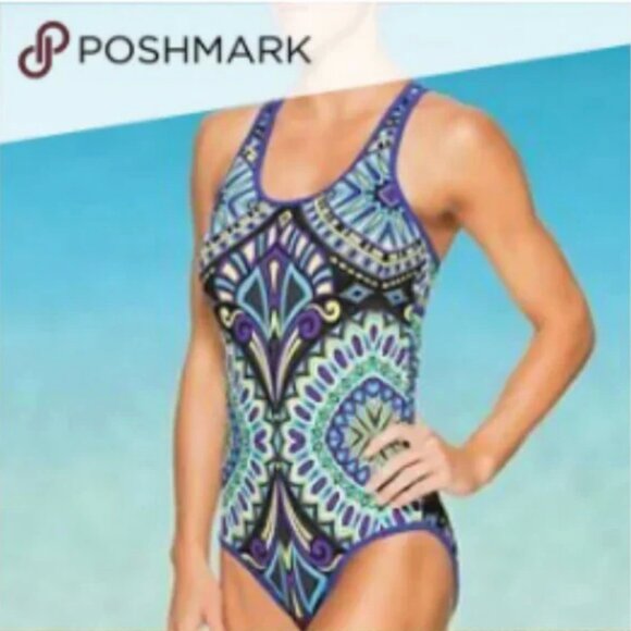 Athleta Rapanui Medallion Geo Metric Print One-Piece Swimsuit Size Large - Picture 1 of 9